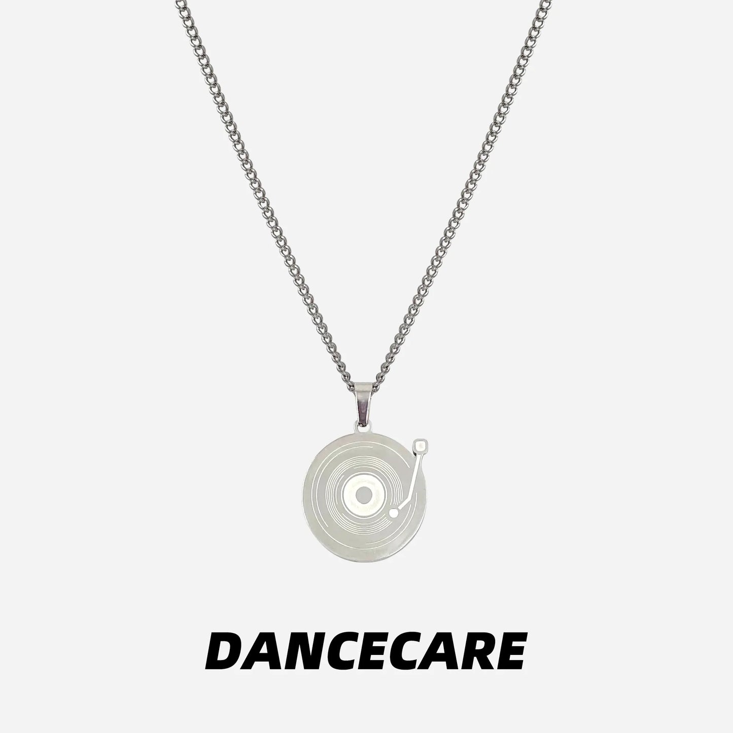 DANCECARE Vinyl Record Necklace – 70cm Hip-Hop Stainless Steel Pendant