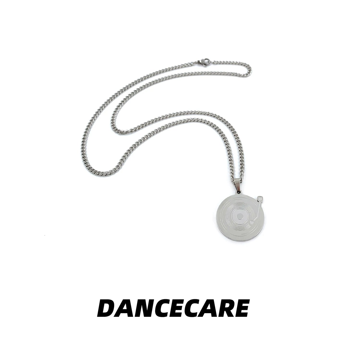 DANCECARE Vinyl Record Necklace – 70cm Hip-Hop Stainless Steel Pendant