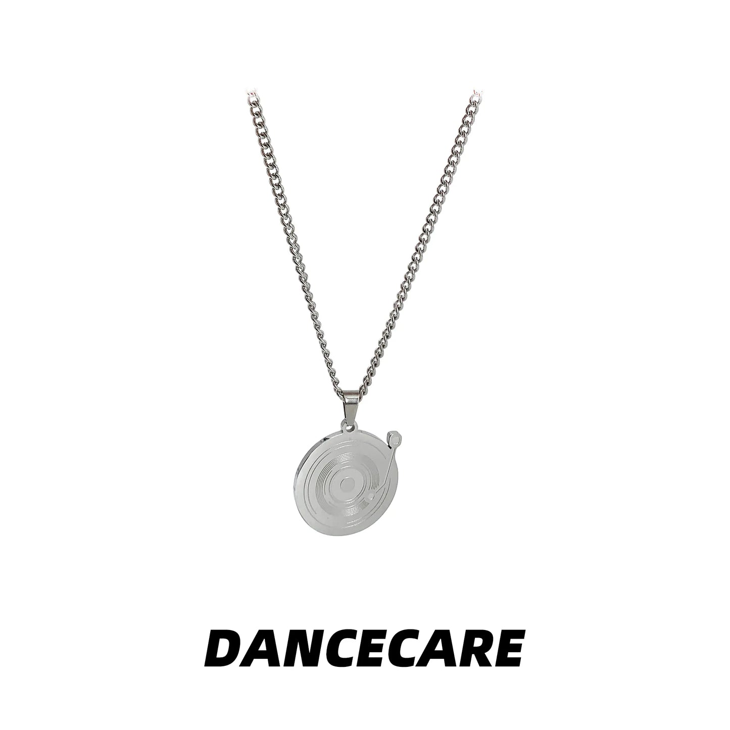 DANCECARE Vinyl Record Necklace – 70cm Hip-Hop Stainless Steel Pendant