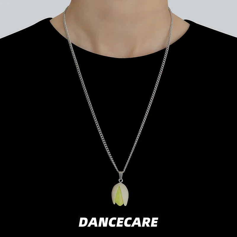 DANCECARE Pistachio Pendant Necklace โ Fun Food Unisex Adjustable 70cm