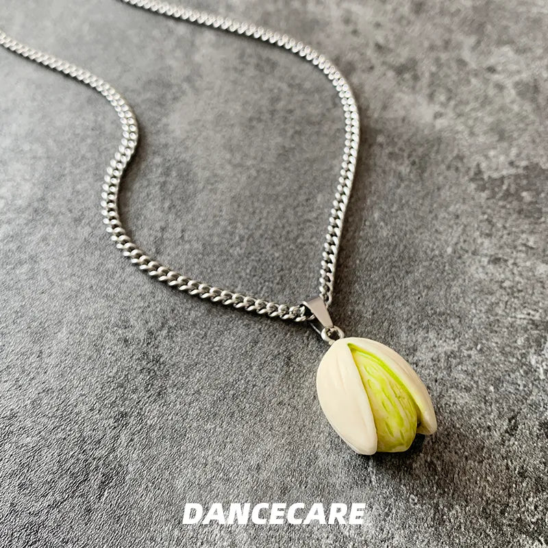 DANCECARE Pistachio Pendant Necklace โ Fun Food Unisex Adjustable 70cm