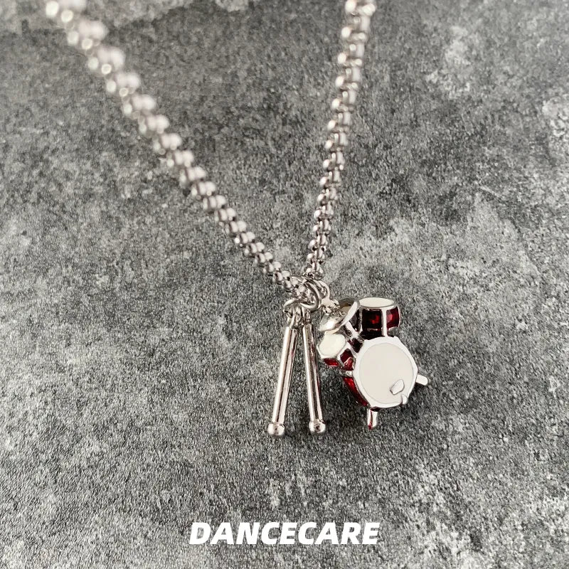 DANCECARE Drum Set Necklace – Punk Rock Music Pendant, Unisex Adjustable 60+5cm