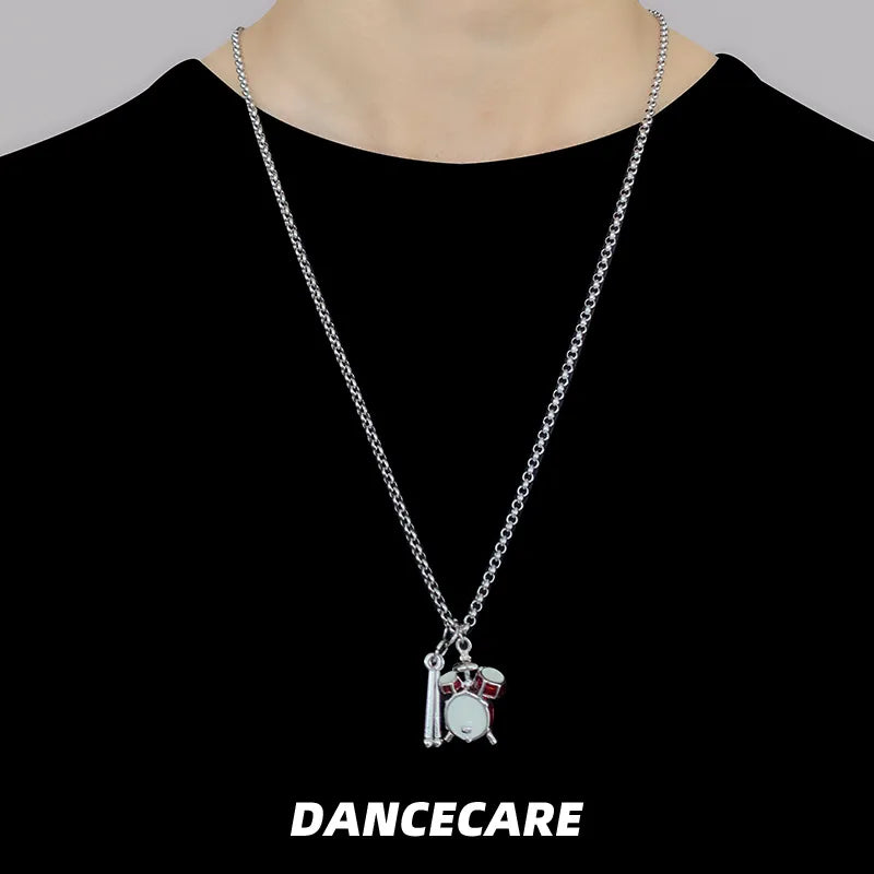 DANCECARE Drum Set Necklace – Punk Rock Music Pendant, Unisex Adjustable 60+5cm