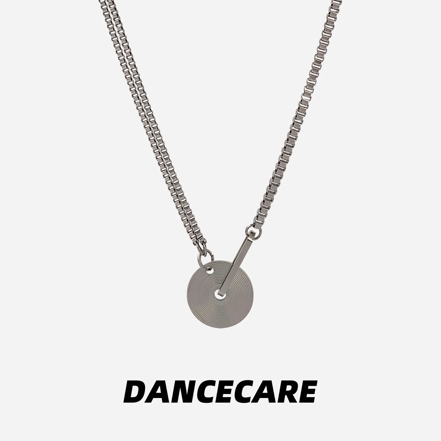 DANCECARE Vinyl Record Necklace โ Silver Clavicle Chain, Unisex Adjustable 50+5cm
