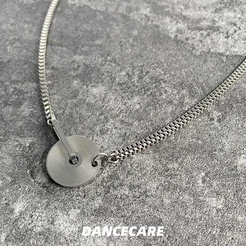 DANCECARE Vinyl Record Necklace โ Silver Clavicle Chain, Unisex Adjustable 50+5cm