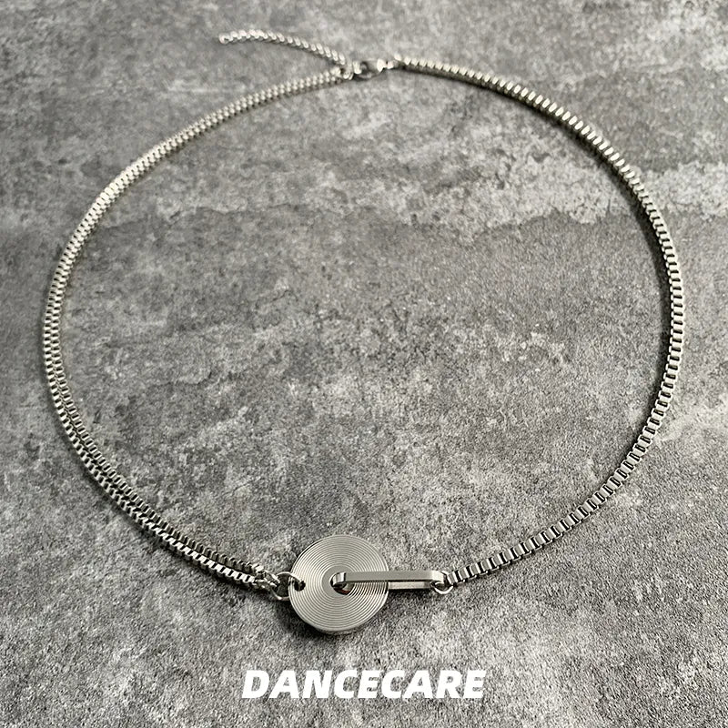 DANCECARE Vinyl Record Necklace โ Silver Clavicle Chain, Unisex Adjustable 50+5cm