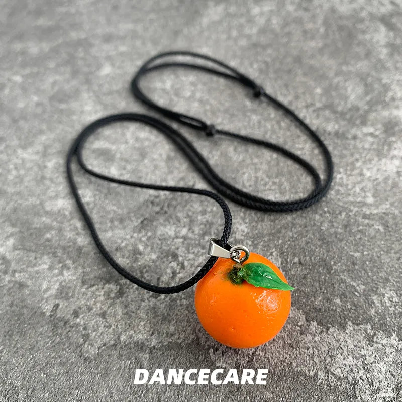 DANCECARE Orange Pendant Necklace โ Fun Fruit Unisex Adjustable 70cm