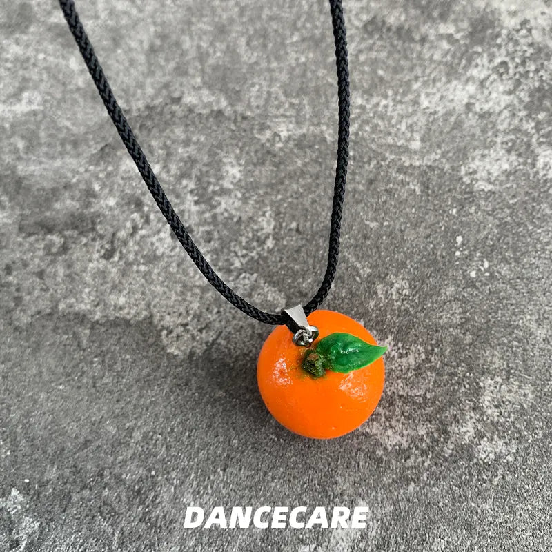 DANCECARE Orange Pendant Necklace โ Fun Fruit Unisex Adjustable 70cm