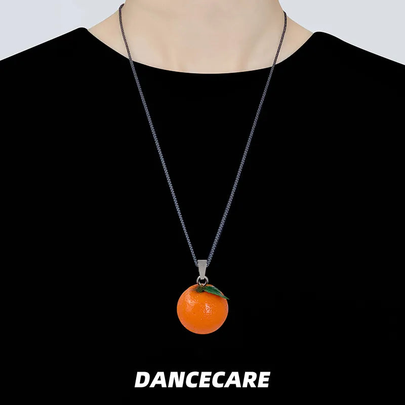 DANCECARE Orange Pendant Necklace โ Fun Fruit Unisex Adjustable 70cm