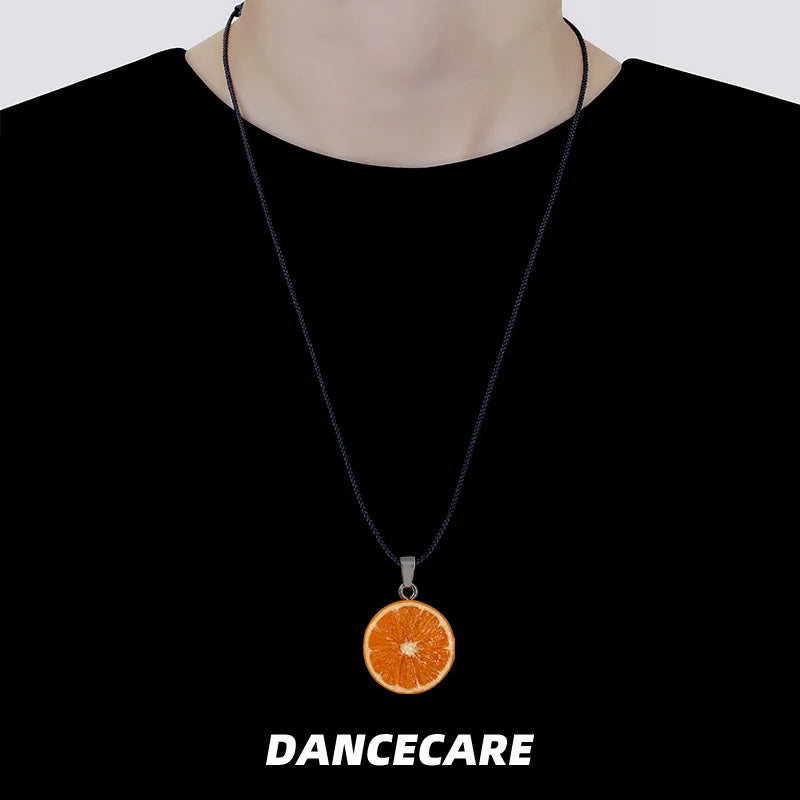 DANCECARE Orange Pendant Necklace โ Fun Fruit Unisex Adjustable 70cm