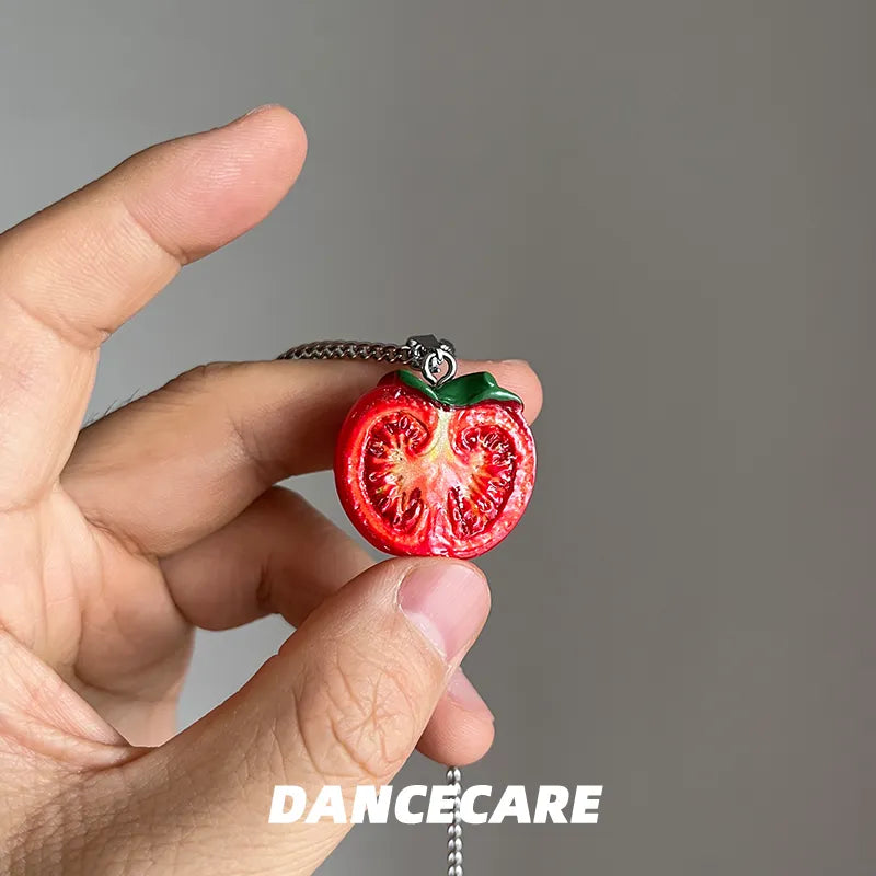 DANCECARE Tomato Pendant Necklace – Cute Half Tomato, Unisex Adjustable 60+5cm