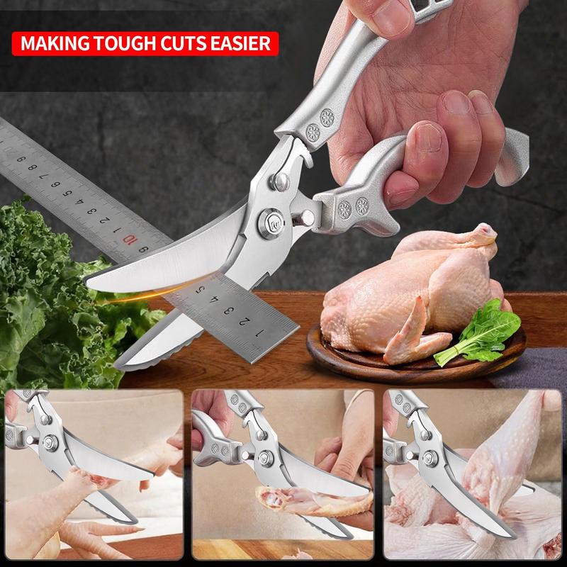Kitchen Shears with Slip Handle & Safety Lock,Professional Heavy Duty Kitchen Scissors,Meat Cutting, Turkey, Fish, Vegetables, Dishwasher Safe
