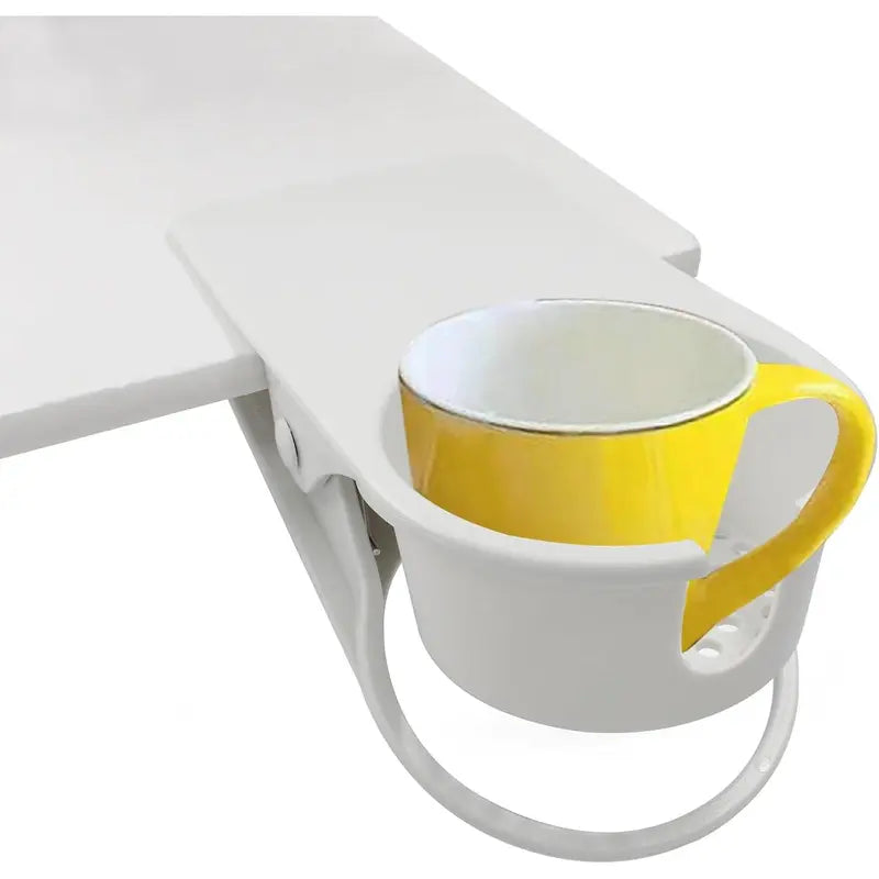 Drinking Cup Holder Clip, Desk Cup Holder Clamp Coffee Mug ~Cup Holder Stand for Home Couch Office Beverage Cell Phone(White)