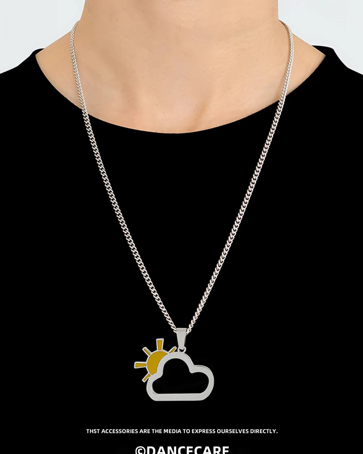 DANCECARE · Weather Series Necklace – Cloud & Sun Pendant, Unisex Couple Jewelry 60cm