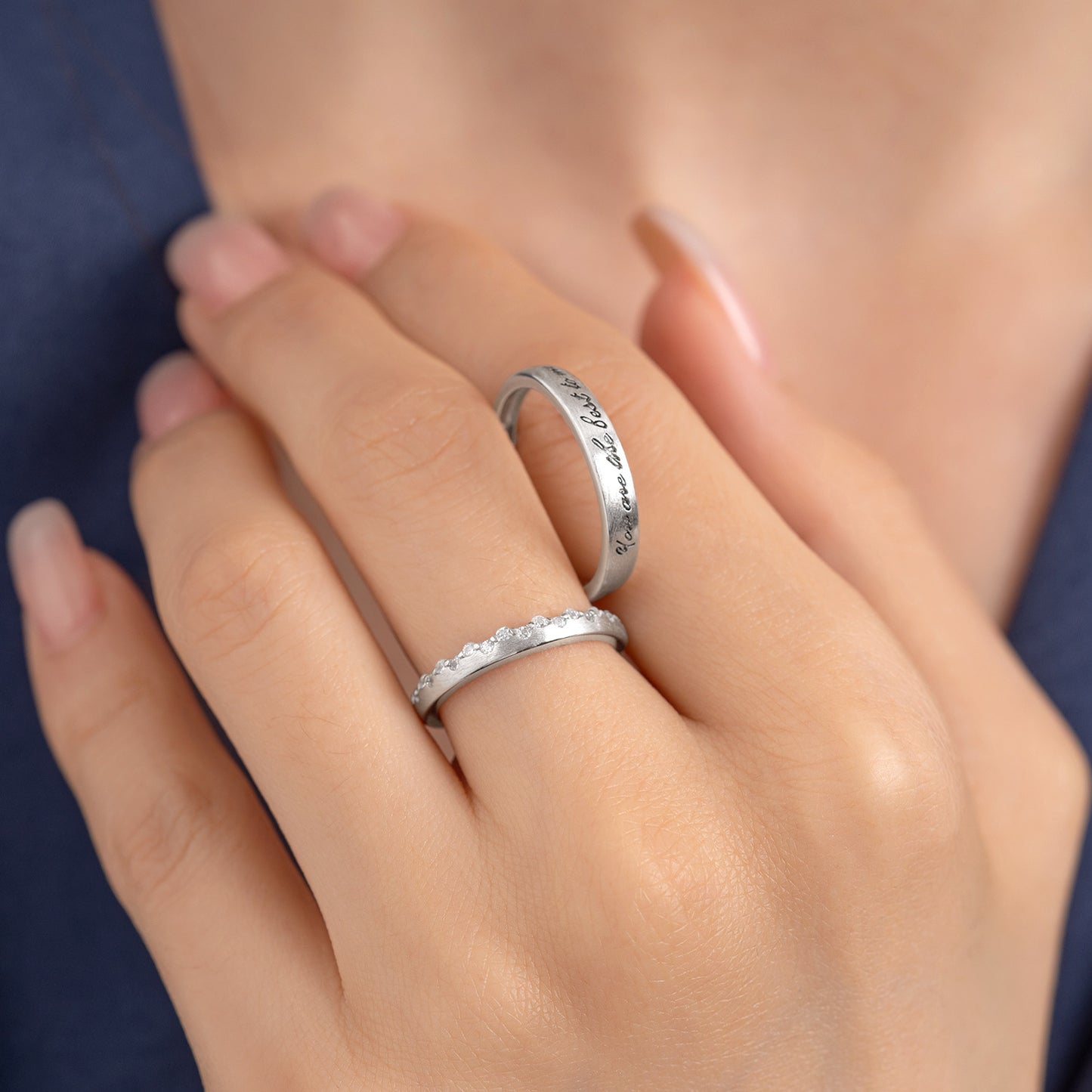 S925 Sterling Silver "Touch the Heart" Couple Rings – Matching Promise Bands