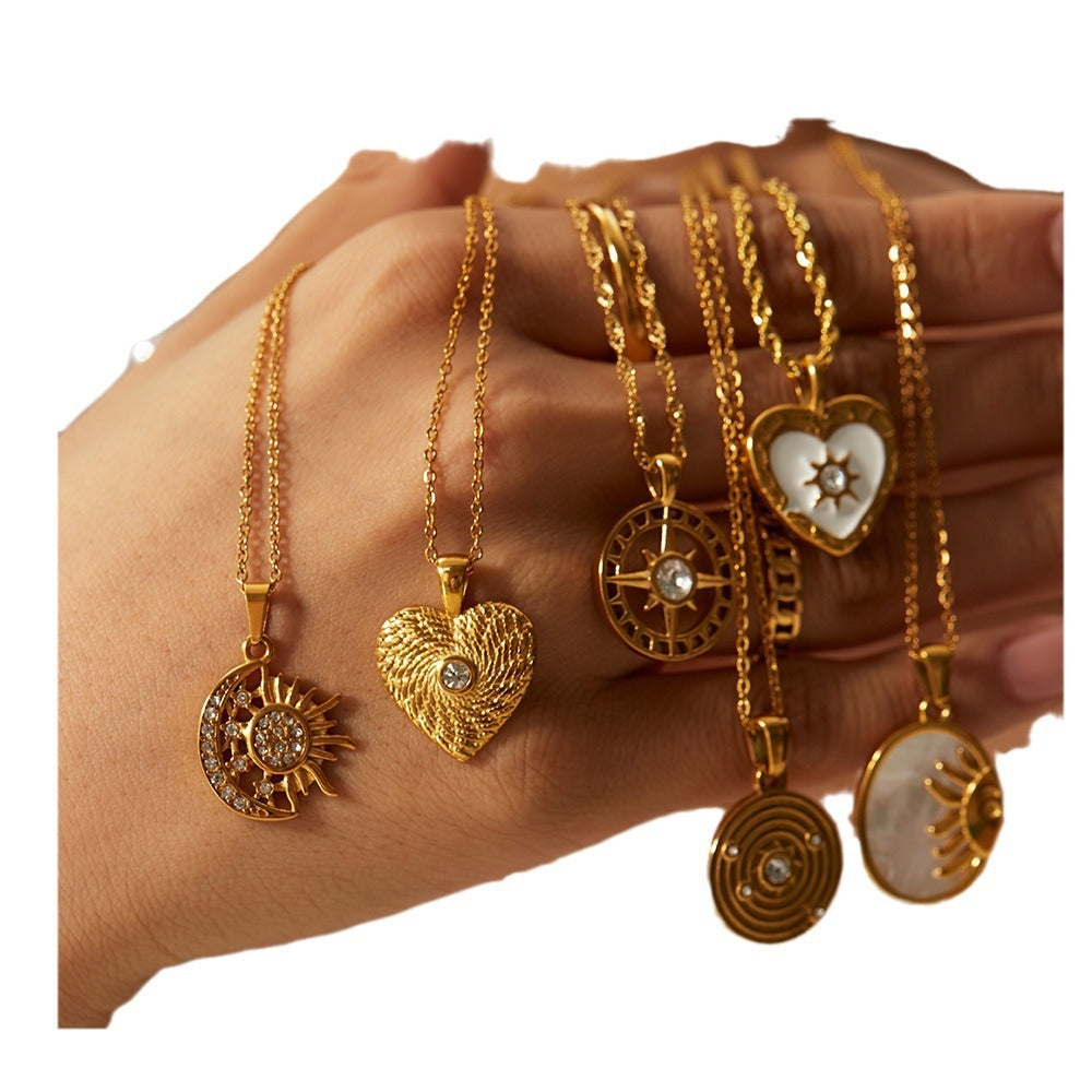 Vintage Heart Pendant Necklace โ Stainless Steel & Zircon