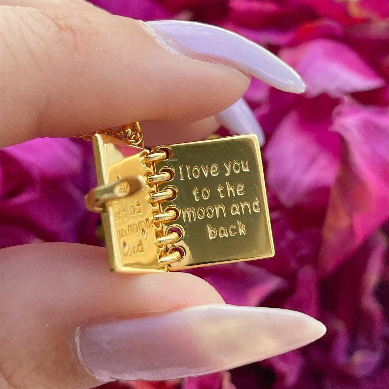 Openable Love Letter Book Necklace with Stars & Moon