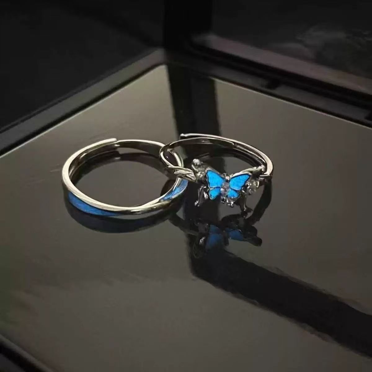 Light & Butterfly – Luminous Couple Rings