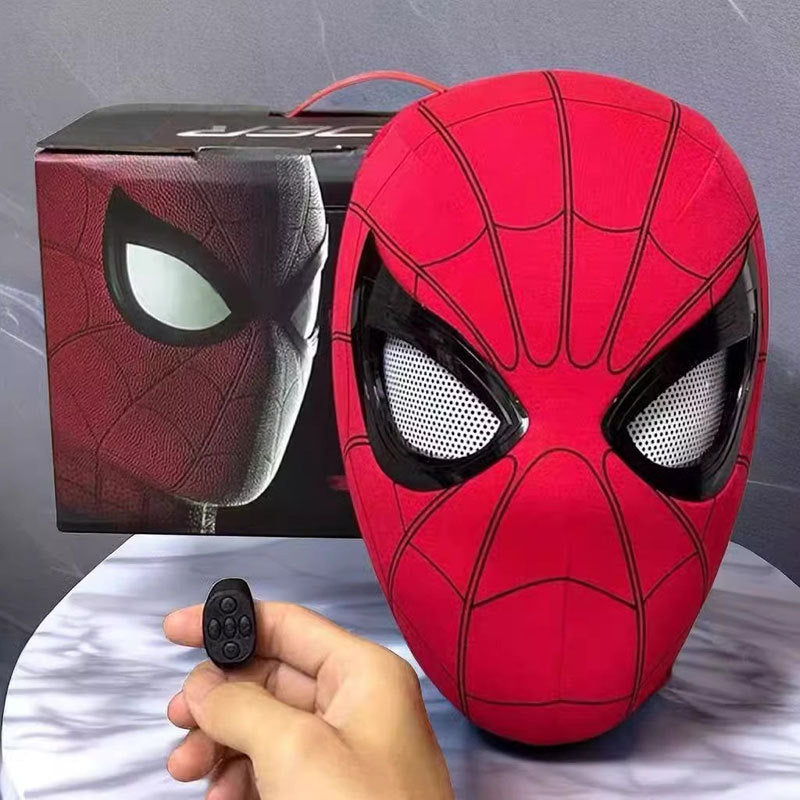 Spider-Man Mask with Movable Eyes & Jaw-Controlled Blinking โ Electric Cosplay Helmet Toy