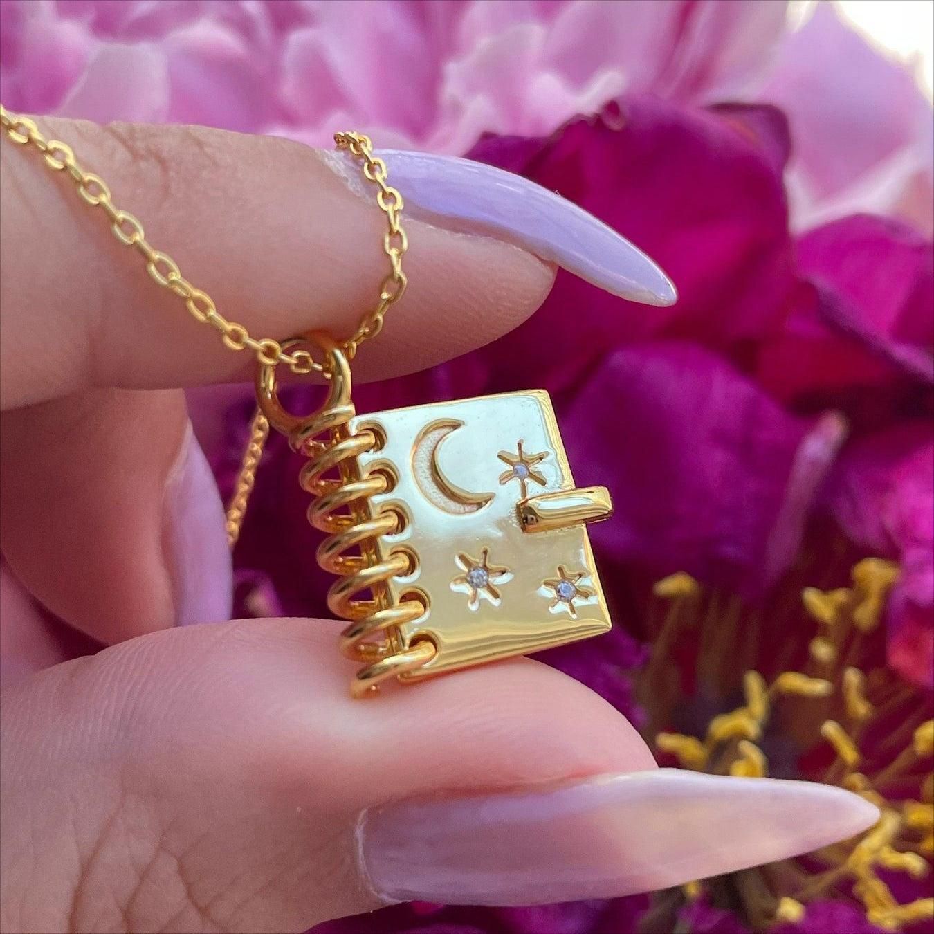 Openable Love Letter Book Necklace with Stars & Moon