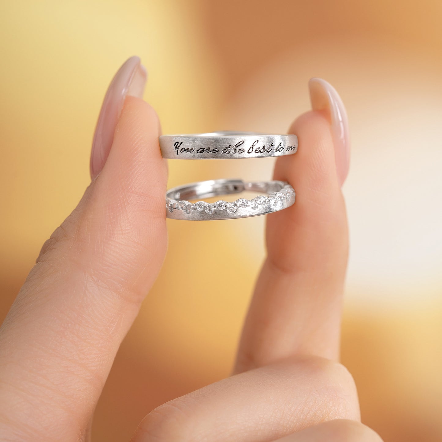 S925 Sterling Silver "Touch the Heart" Couple Rings – Matching Promise Bands