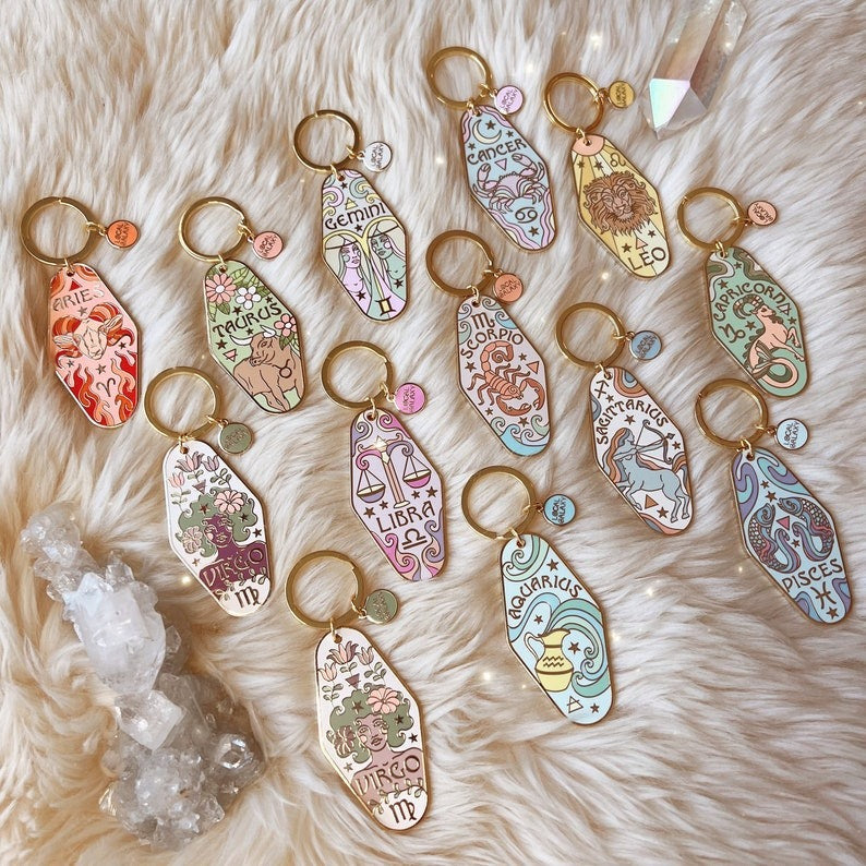 Twelve constellations metal enamel keychain