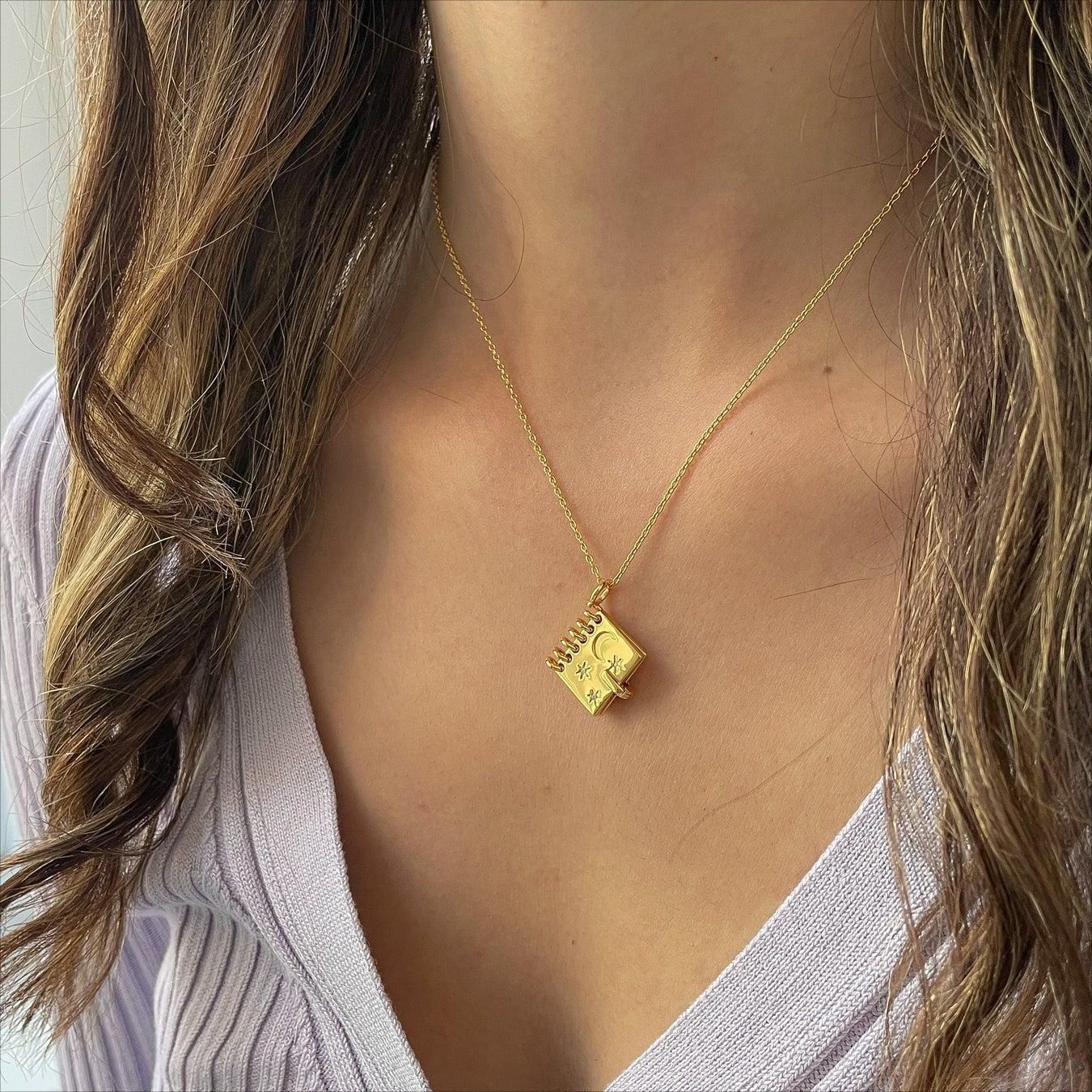 Openable Love Letter Book Necklace with Stars & Moon