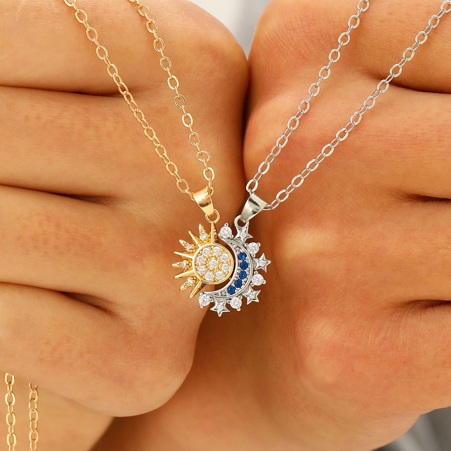 Magnetic Sun & Moon Couple Necklace – Stylish, Versatile, and Elegant