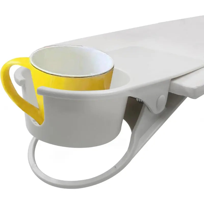 Drinking Cup Holder Clip, Desk Cup Holder Clamp Coffee Mug ~Cup Holder Stand for Home Couch Office Beverage Cell Phone(White)