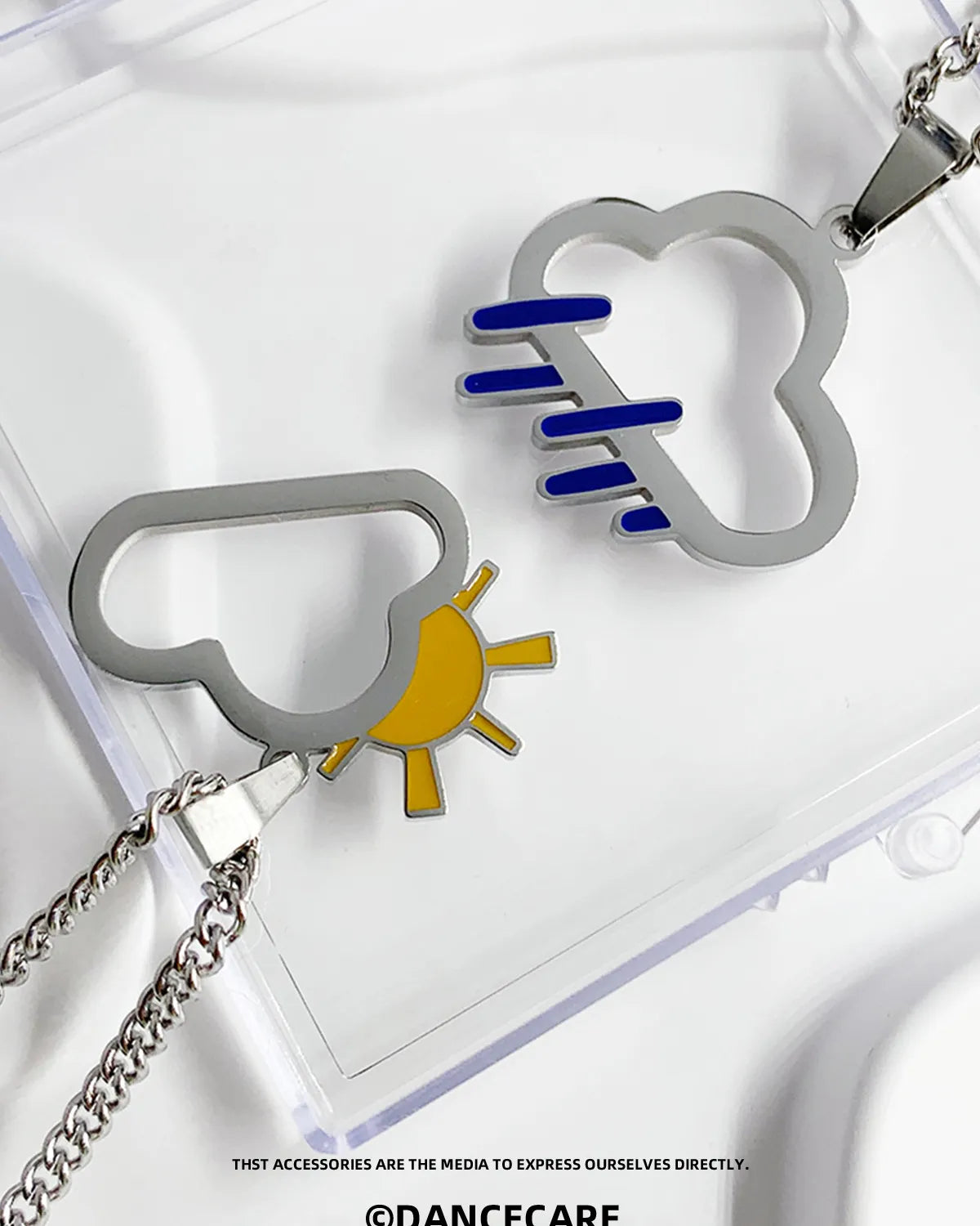 DANCECARE · Weather Series Necklace – Cloud & Sun Pendant, Unisex Couple Jewelry 60cm