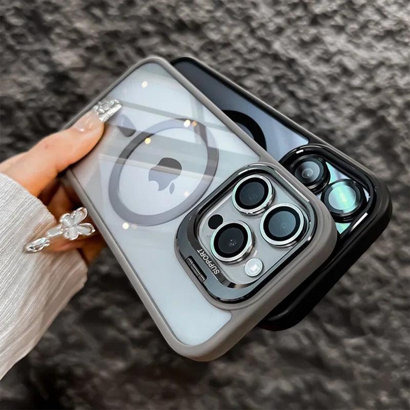 Shockproof Mag Safe Clear Case For iPhone 16 Pro Max 17 Camera Lens Protector Phone Cover Built-in Kickstand