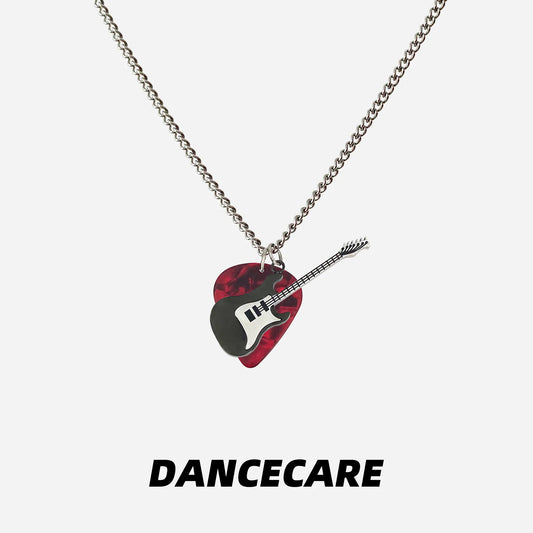 DANCECARE Guitar Pick Necklace – Purple Pick & Silver Chain, 70cm Rock Hip-Hop Pendant