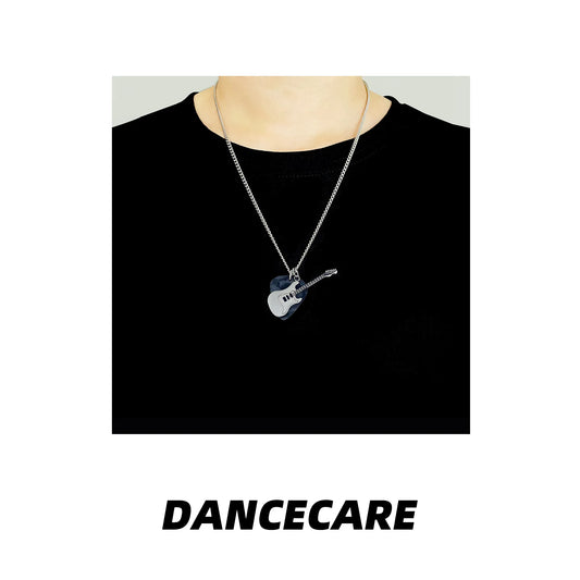 DANCECARE Guitar Pick Necklace – Purple Pick & Silver Chain, 70cm Rock Hip-Hop Pendant