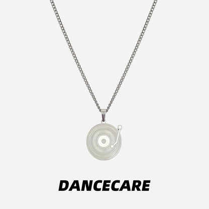 DANCECARE Vinyl Record Necklace – 70cm Hip-Hop Stainless Steel Pendant