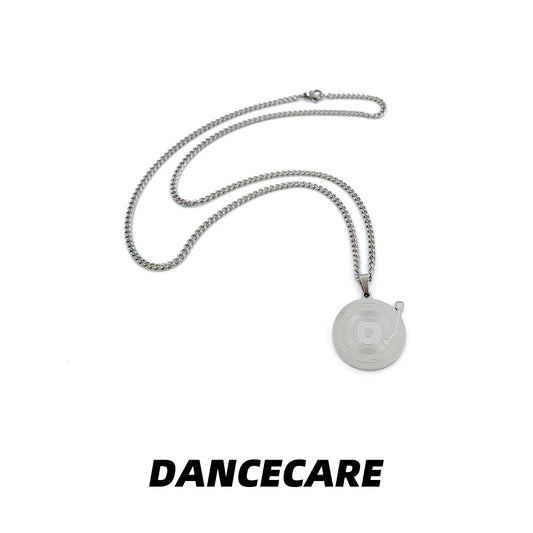 DANCECARE Vinyl Record Necklace – 70cm Hip-Hop Stainless Steel Pendant