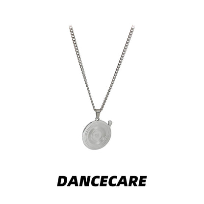 DANCECARE Vinyl Record Necklace – 70cm Hip-Hop Stainless Steel Pendant