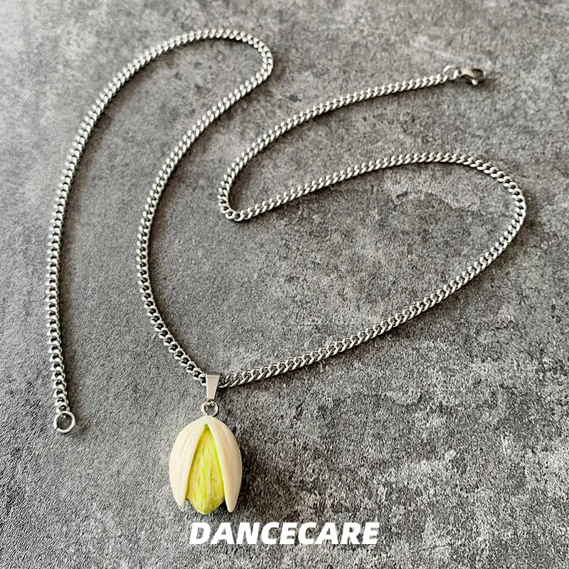 DANCECARE Pistachio Pendant Necklace – Fun Food Unisex Adjustable 70cm