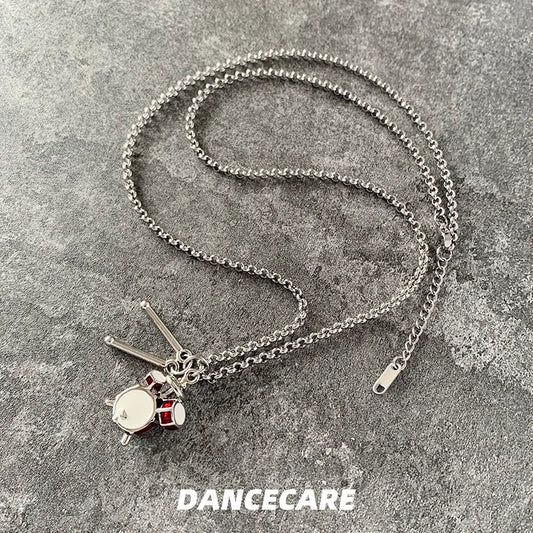 DANCECARE Drum Set Necklace – Punk Rock Music Pendant, Unisex Adjustable 60+5cm
