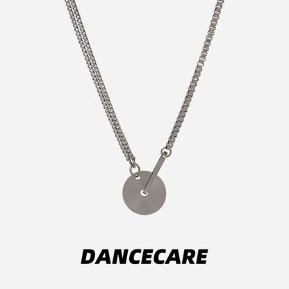 DANCECARE Vinyl Record Necklace – Silver Clavicle Chain, Unisex Adjustable 50+5cm