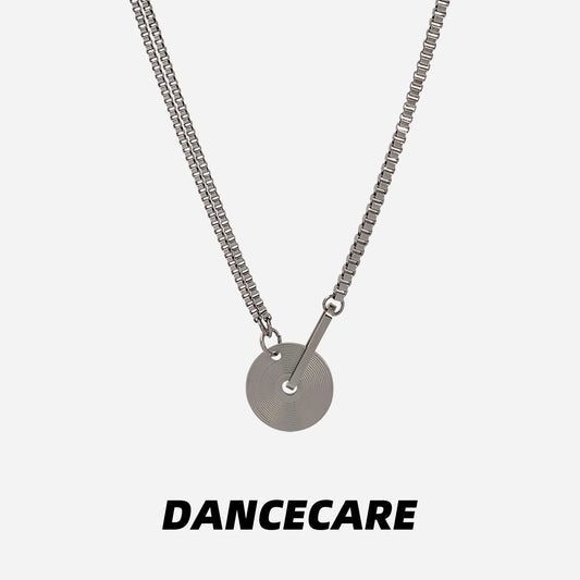 DANCECARE Vinyl Record Necklace – Silver Clavicle Chain, Unisex Adjustable 50+5cm