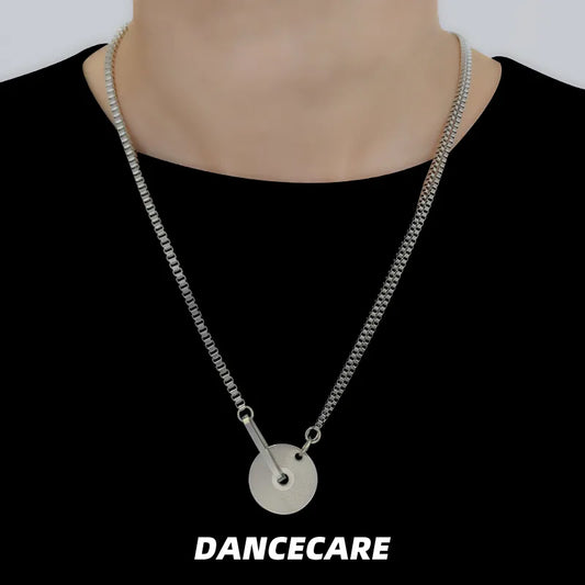 DANCECARE Vinyl Record Necklace – Silver Clavicle Chain, Unisex Adjustable 50+5cm