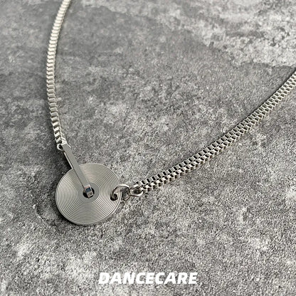 DANCECARE Vinyl Record Necklace – Silver Clavicle Chain, Unisex Adjustable 50+5cm