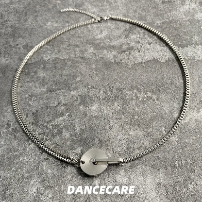 DANCECARE Vinyl Record Necklace – Silver Clavicle Chain, Unisex Adjustable 50+5cm