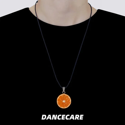 DANCECARE Orange Pendant Necklace – Fun Fruit Unisex Adjustable 70cm