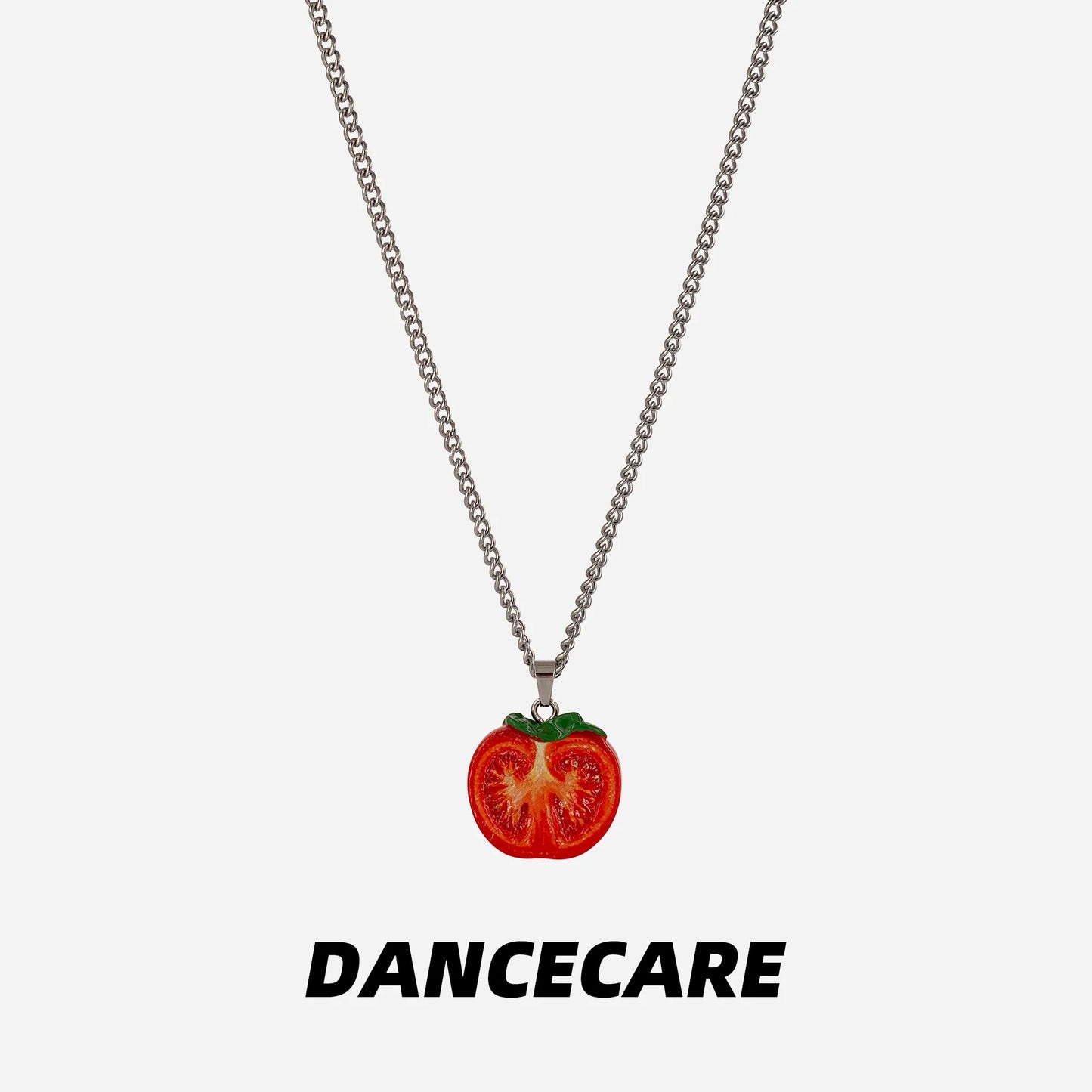 DANCECARE Tomato Pendant Necklace – Cute Half Tomato, Unisex Adjustable 60+5cm