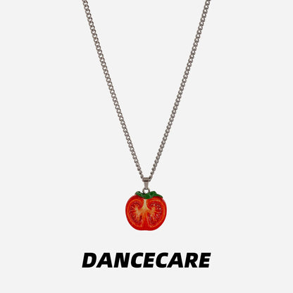 DANCECARE Tomato Pendant Necklace – Cute Half Tomato, Unisex Adjustable 60+5cm