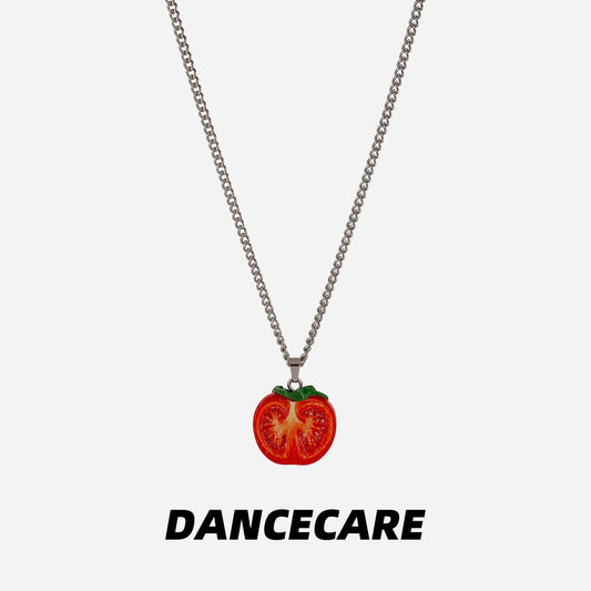 DANCECARE Tomato Pendant Necklace – Cute Half Tomato, Unisex Adjustable 60+5cm