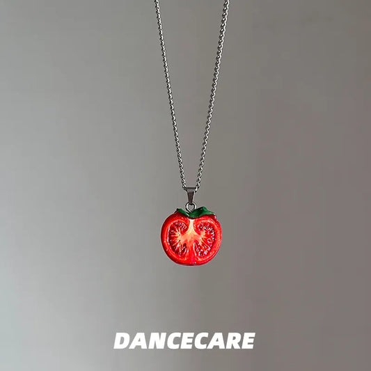 DANCECARE Tomato Pendant Necklace – Cute Half Tomato, Unisex Adjustable 60+5cm