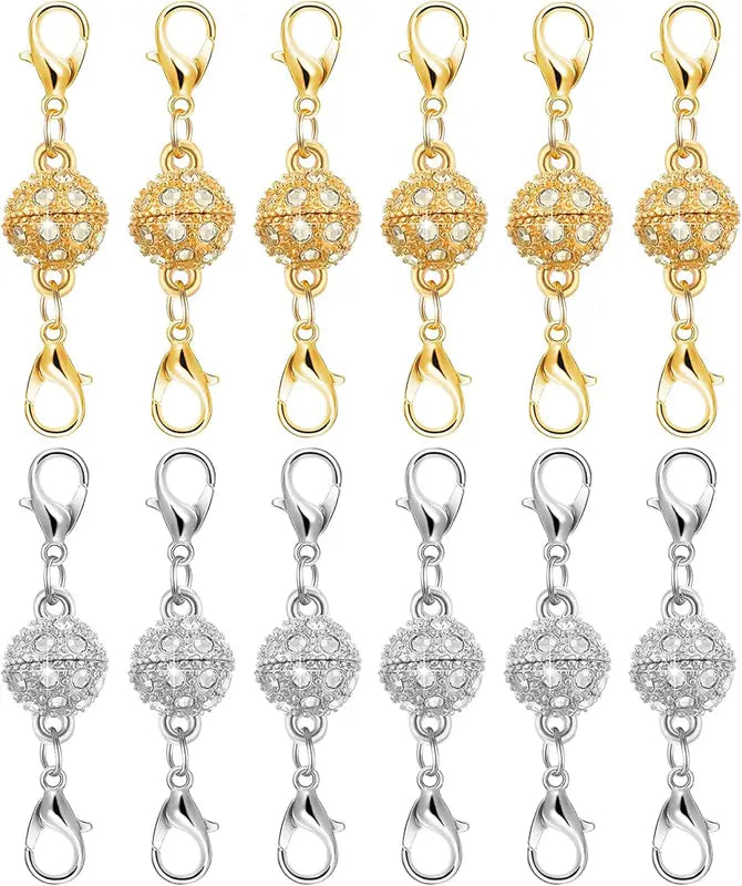 12 Pack Magnetic Necklace Clasps and Closures Necklace Jewelry Extender with Strong Magnet Magnetic Gold and Silver Plating Gift