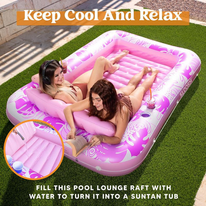 Sloosh-L/XL Inflatable Tanning Pool Lounge Float With Cup Holder